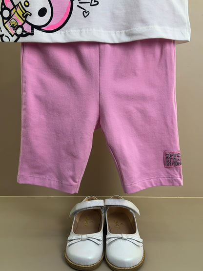 Conjunto Infantil Blusa Hello Kitty e My Melody e Shorts Legging Ciclista Rosa - Momi