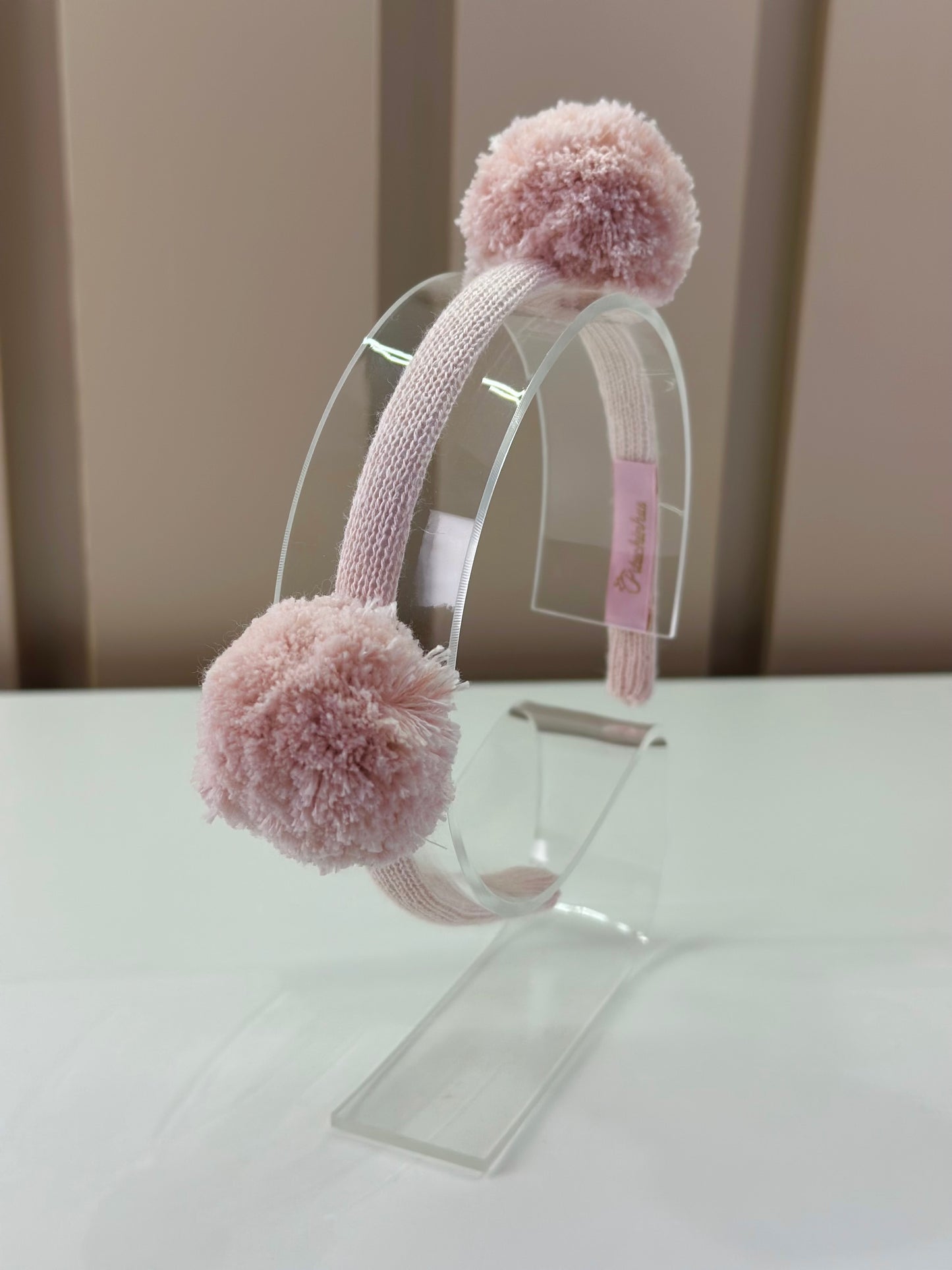 Arquinho Infantil Tricot Pompom Rosa Mel - Pituchinhus