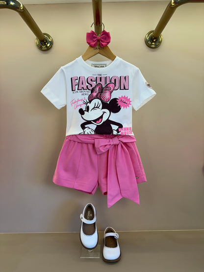 Conjunto Infantil Blusa Minnie e Shorts Laço Rosa Pop - Animê