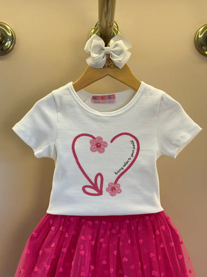 Conjunto Infantil Blusa Estampa Coração e Saia de Tule Corações - Mon Sucre