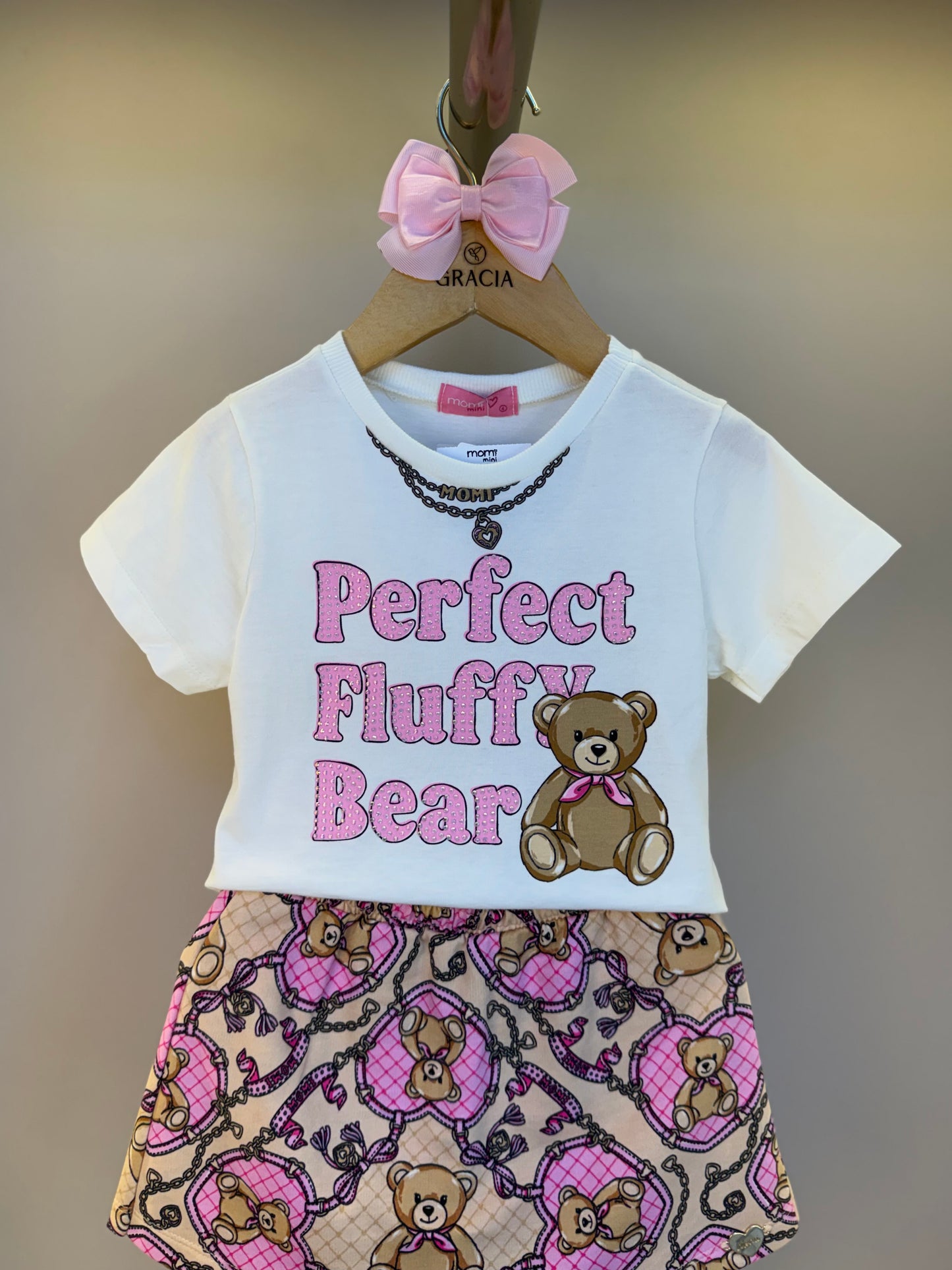 Conjunto Infantil Blusa de Ursinha com Strass e Shorts Ursinhas - Momi