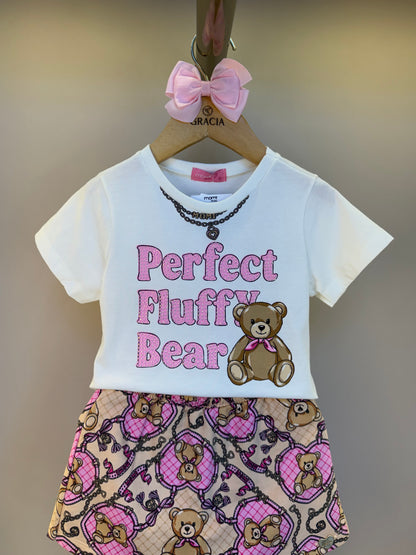 Conjunto Infantil Blusa de Ursinha com Strass e Shorts Ursinhas - Momi