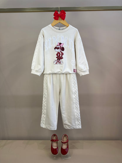 Conjunto Infantil Casaco Minnie Renda Bordadoe Calça Moletom Renda Bege Vanilla - Animê Petite