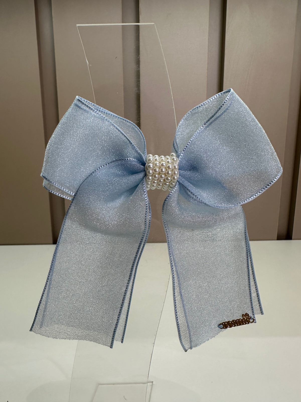 Laço Infantil Organza Azul Claro Miolo Pérolas - Roana