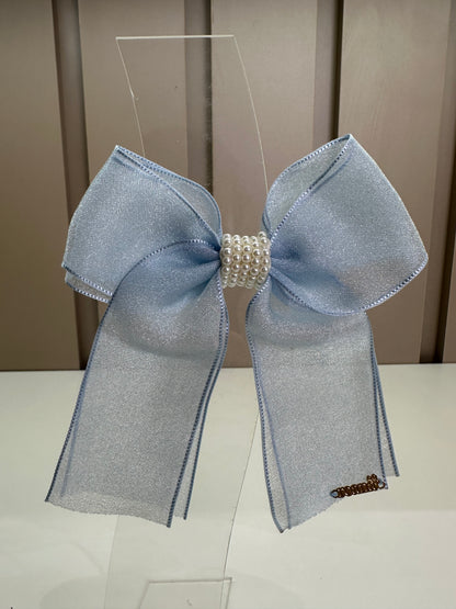 Laço Infantil Organza Azul Claro Miolo Pérolas - Roana