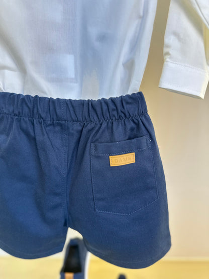 Conjunto Bebê Camisa-body Algodão ML Branco e Bermuda Social Marinho - Dame