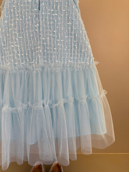 Vestido Infantil Texturizado Em Tule Azul - Petit Cherie