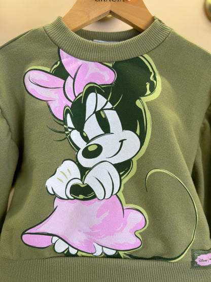 Conjunto Infantil Casaco Minnie Mouse Verde Forest e Saia Couro Tech Bege Vanilla - Animê