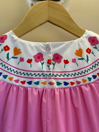 Vestido Infantil Algodão Rosas e Corações na Gola - Mon Sucre
