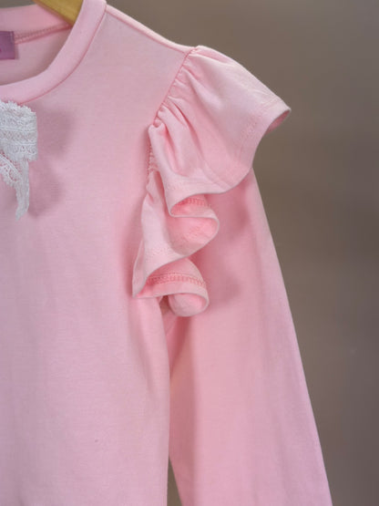 Conjunto Infantil ML Laço e Calça Wide Leg Lateral Glitter Rosa - Luluzinha
