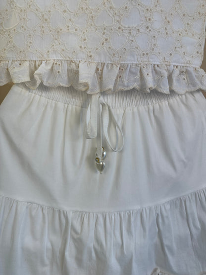 Conjunto Infantil Blusa Cropped Bordado de Coração e Saia Midi - Gabriela Aquarela