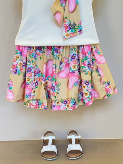 Conjunto Infantil Blusa Com Laço Minnie Flores e Saia Estampada Minnie Flores - Animê