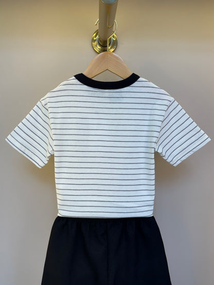 Conjunto Infantil Camiseta Listrada Mickey e Bermuda Sarja Preta - Youccie