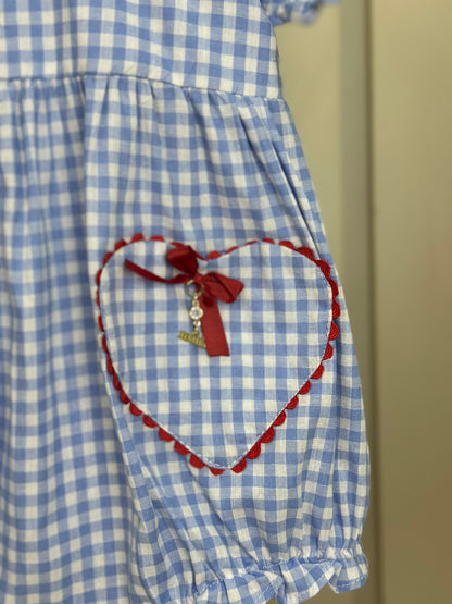 Pimpão Bebê Luxo Gola Bordada Renda Xadrez Azul - Roana