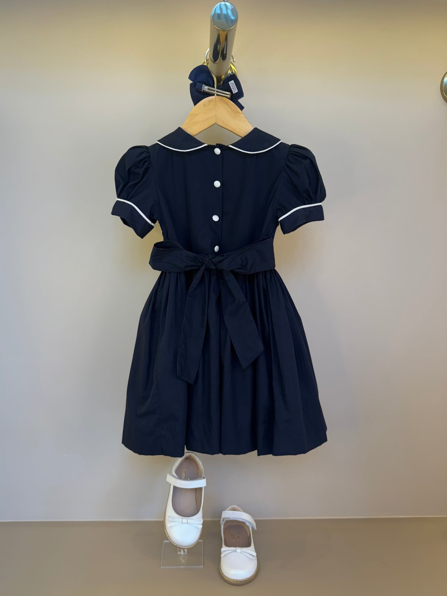 Vestido Infantil Clássico Algodão Lacinho Marinho - Gracia