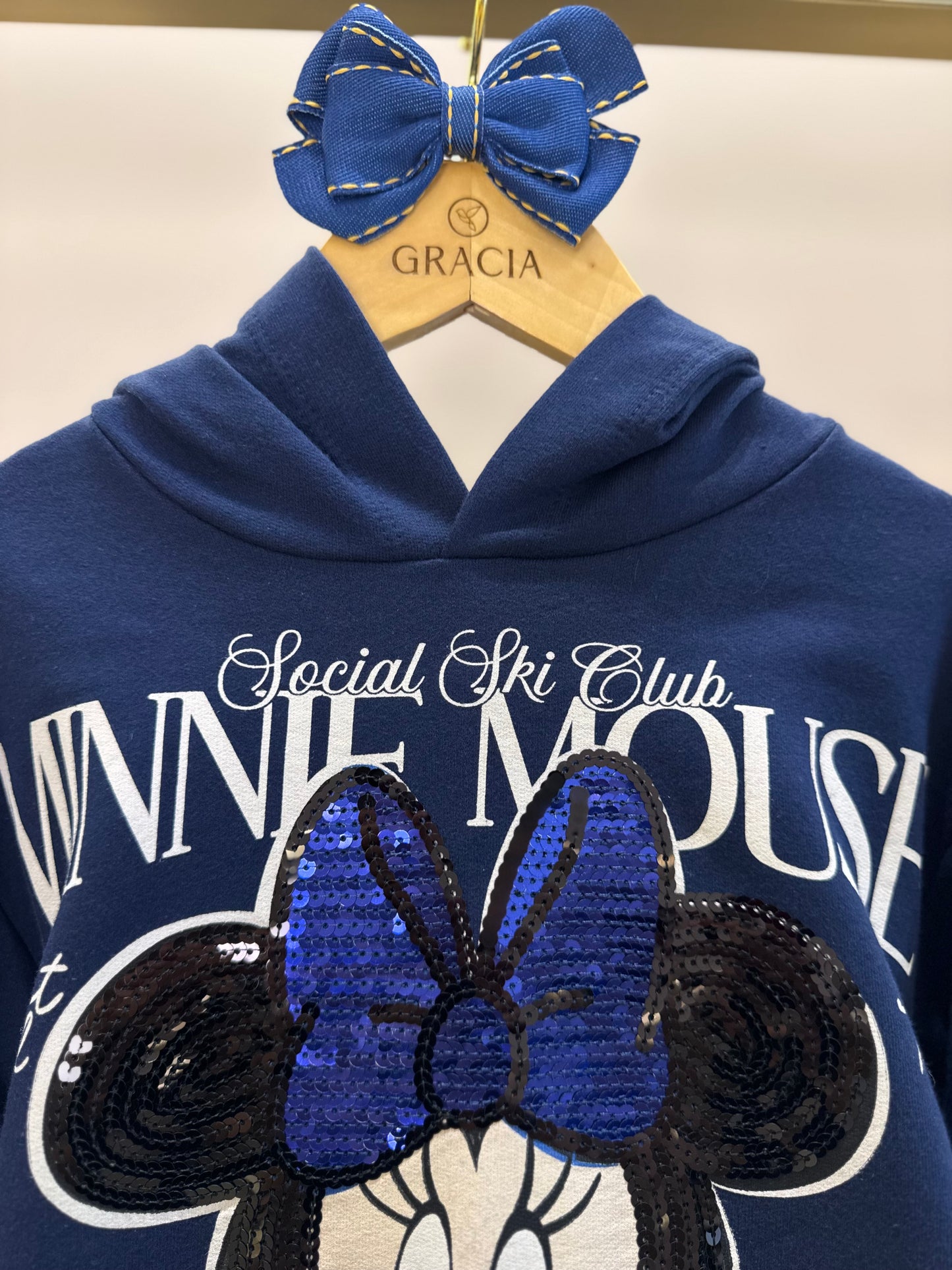 Conjunto Infantil Blusa Moletom Capuz Minnie e Calça Essentials Recortes Marinho - Animê