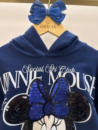 Conjunto Infantil Blusa Moletom Capuz Minnie e Calça Essentials Recortes Marinho - Animê