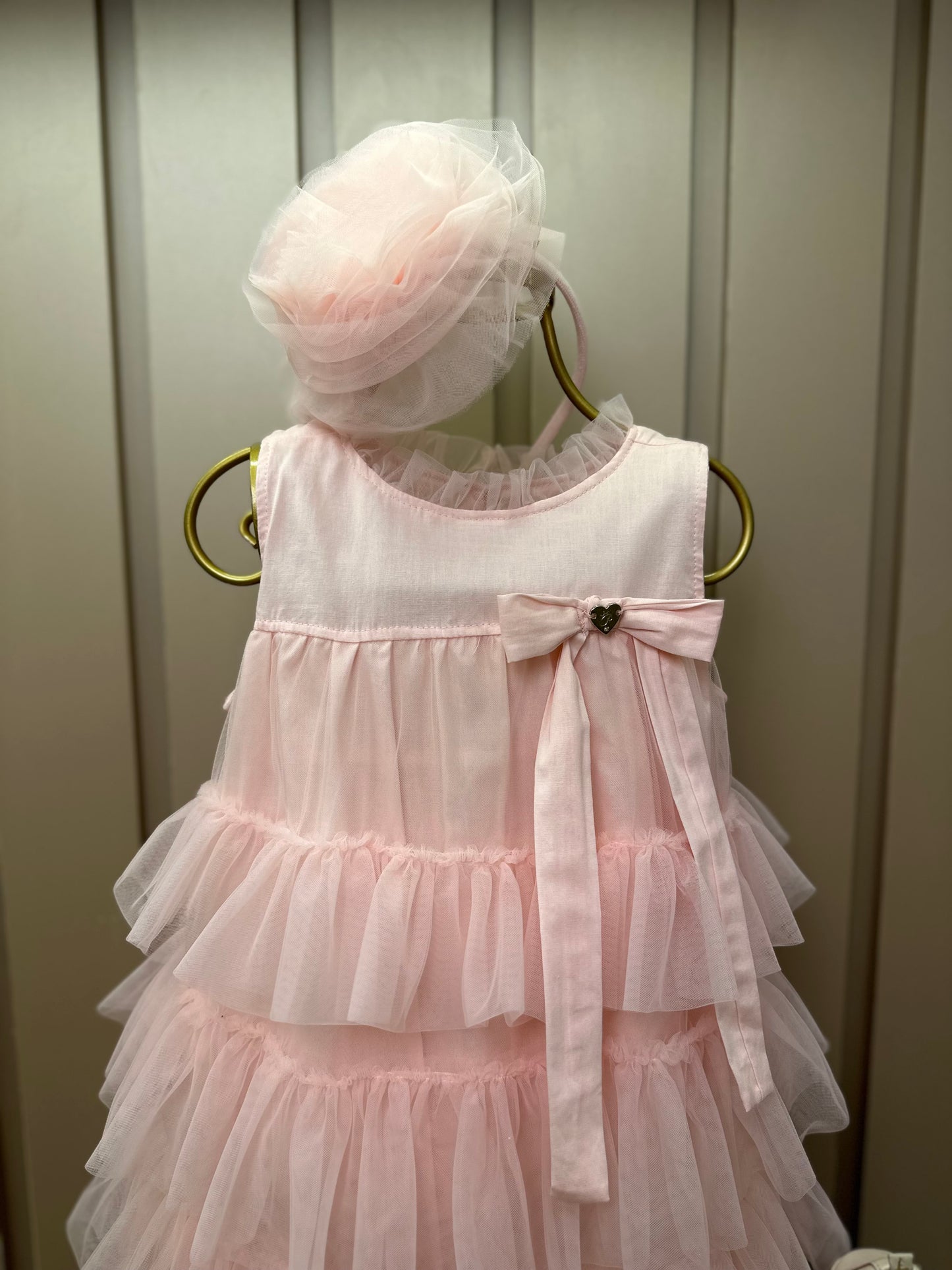 Vestido Infantil Tule Camadas Babados Laço Rosa Fada - Pituchinhus