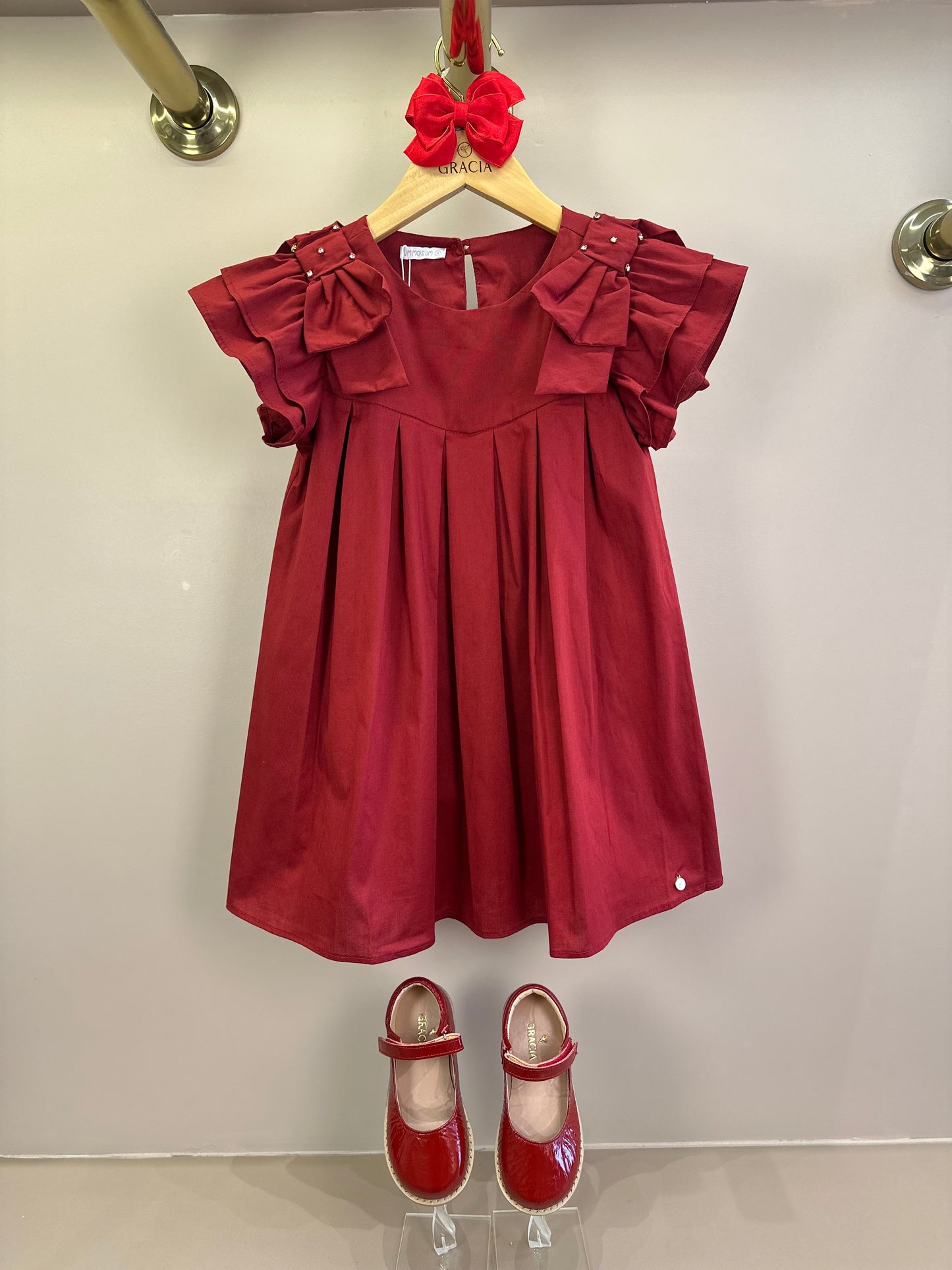 Vestido Infantil Jumper Algodão Pregas Vermelho - Um Mais Um