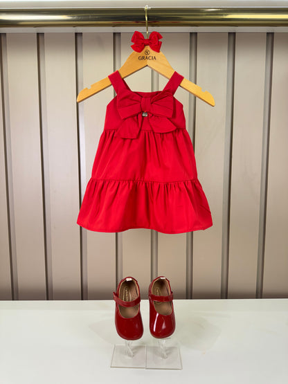 Vestido Infantil Laço Maxxi Babados Em Camadas Vermelho - Mon Sucre