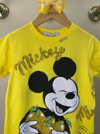 Vestido Infantil Disney Amarelo Mickey e Minnie Limões - Animê