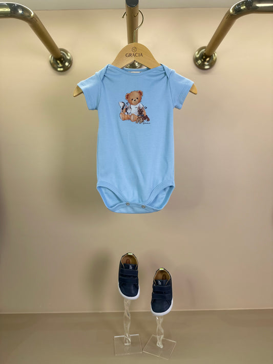 Body Bebê Suedine Algodão Teddy Cachorrinhos Azul - Dame
