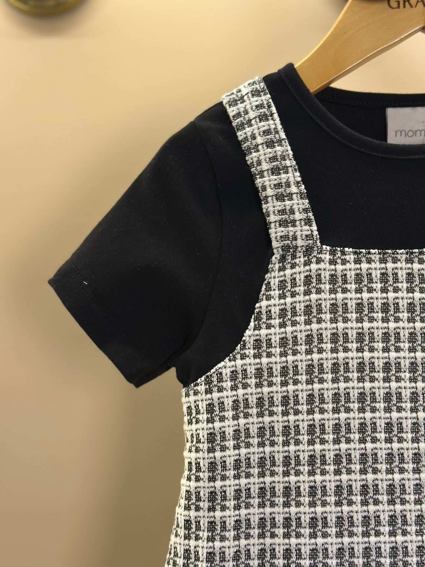 Vestido Infantil MC Sobreposição Tweed Xadrez Preto - Momi