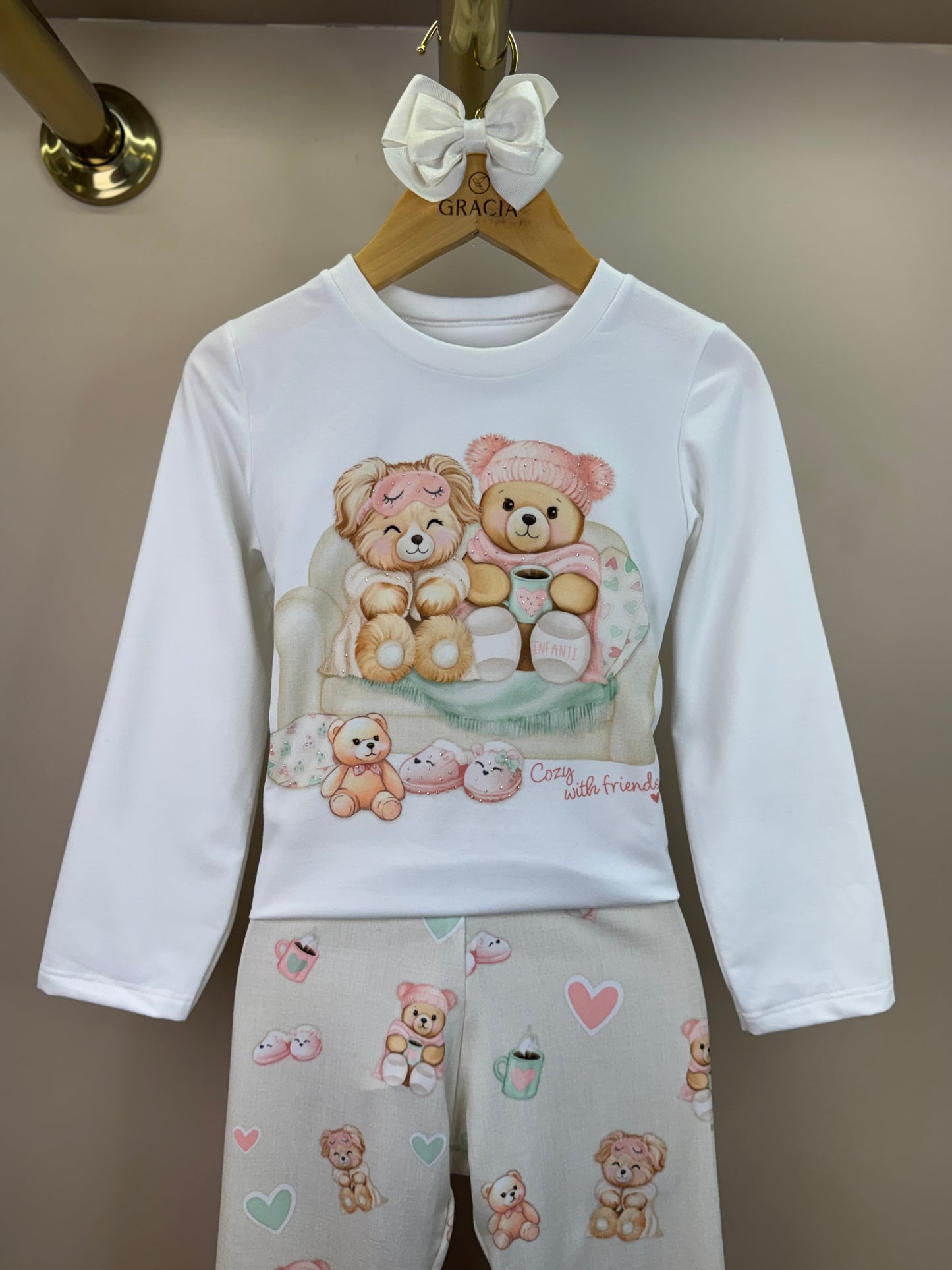 Pijama Infantil Blusa ML Off White e Legging Ursinhos - Infanti
