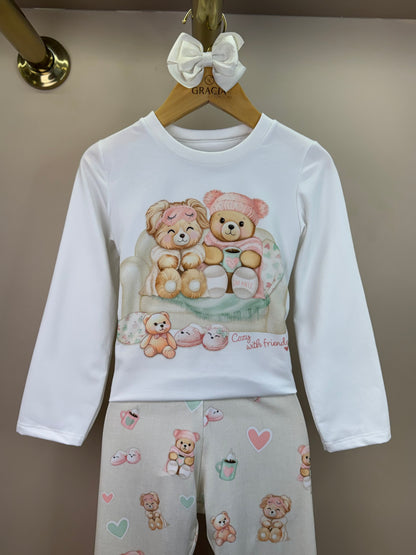 Pijama Infantil Blusa ML Off White e Legging Ursinhos - Infanti