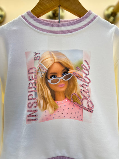 Blusa Moletom Infantil Patche Barbie Cristais Off White - Pituchinhus