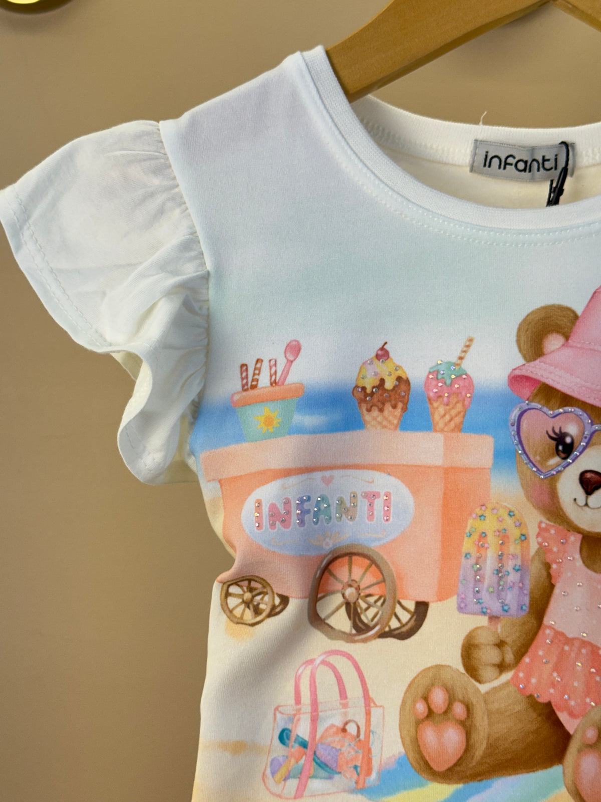 Conjunto Infantil Blusa Ursinha Com Strass e Shorts Moletom - Infanti