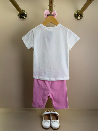 Conjunto Infantil Blusa Hello Kitty e My Melody e Shorts Legging Ciclista Rosa - Momi