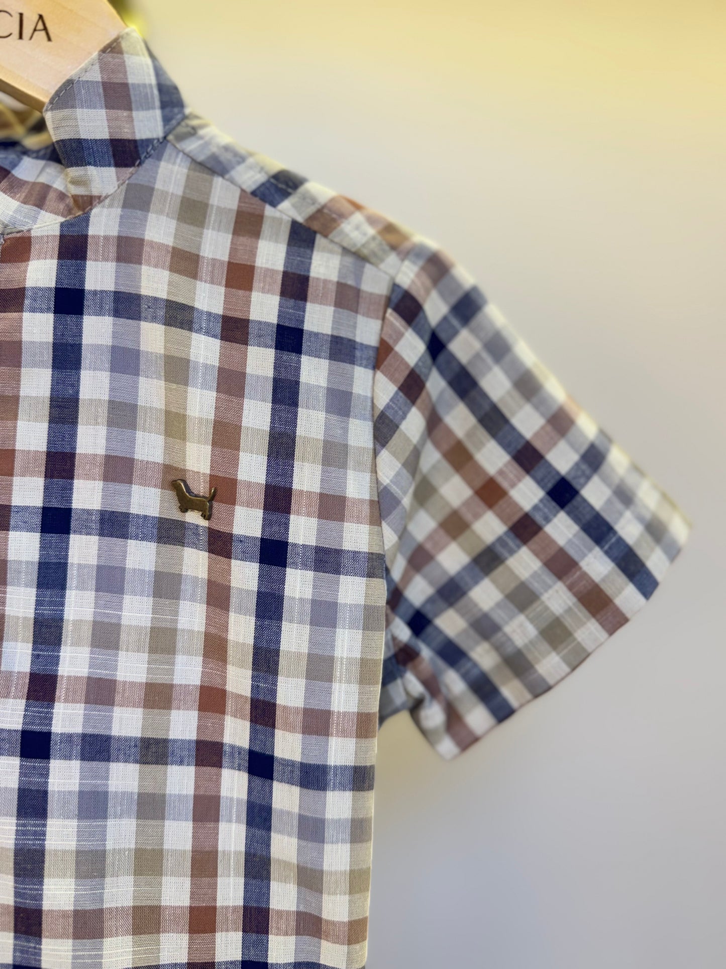 Conjunto Infantil Camisa Gola Padre Xadrez Fio Tinto e Bermuda Sarja Marinho - Um Mais Um