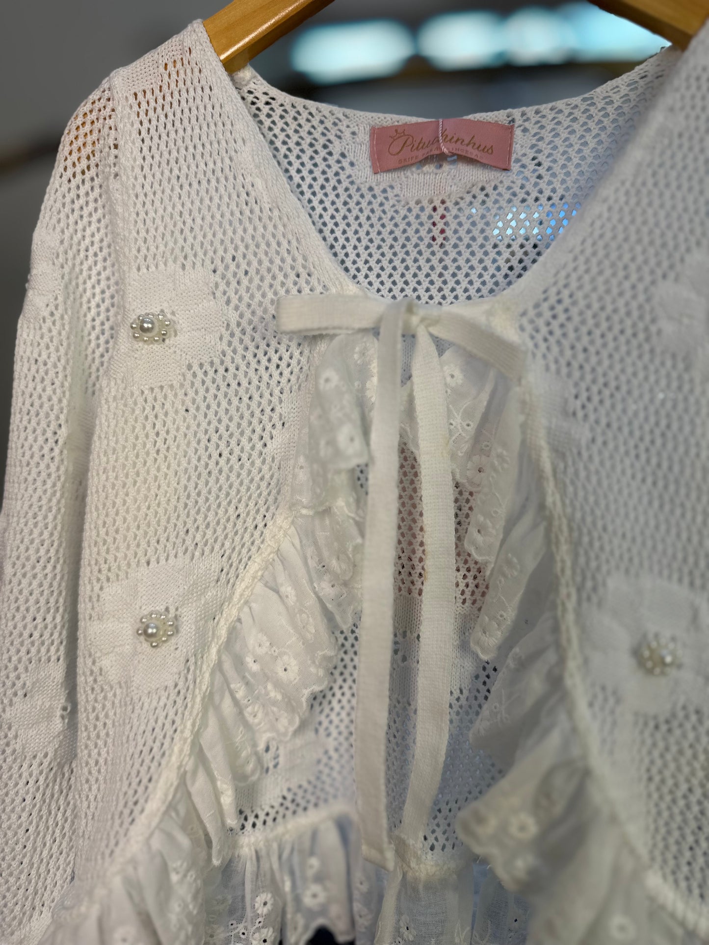 Conjunto Infantil Casaqueto e Calça Tricot Ponto Rendado Flores - Pituchinhus