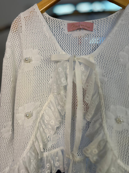 Casaqueto Infantil Tricot Rendado Flores - Pituchinhus