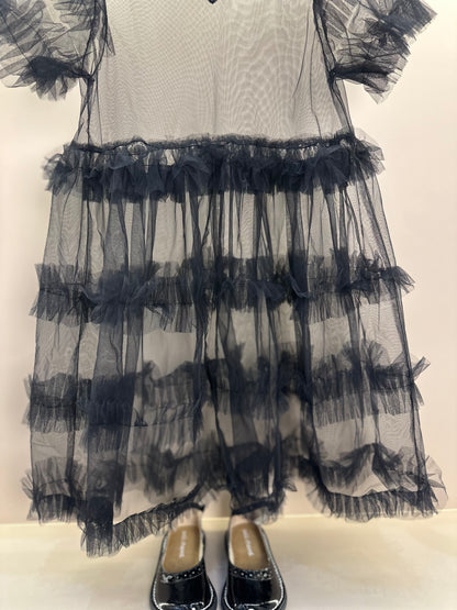 Vestido Infantil Tule Babados Poá Cachorrinhos - Pituchinhus