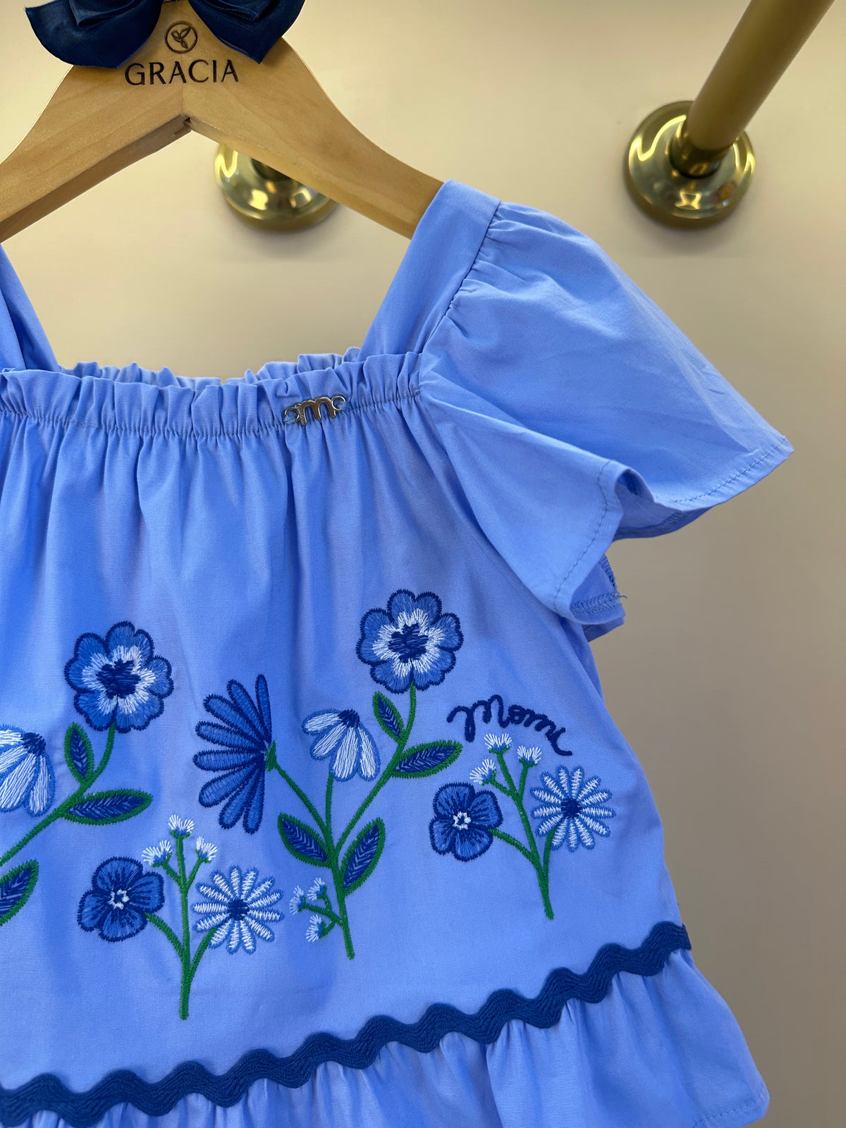 Conjunto Infantil Bata Ombro à Ombro Bordado Floral e Shorts Cós Elástico - Momi