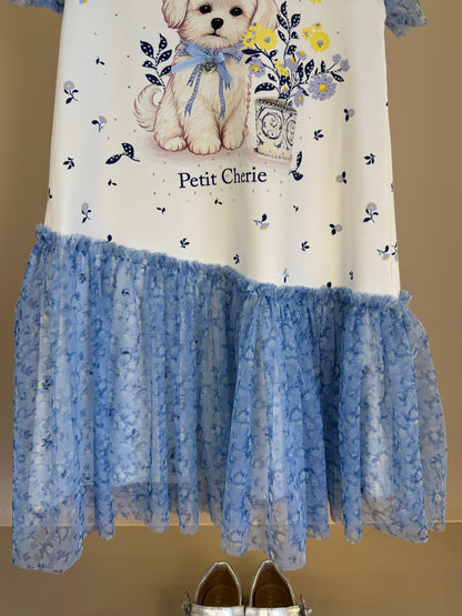 Vestido Infantil Cachorrinho Tule Etampado - Petit Cherie