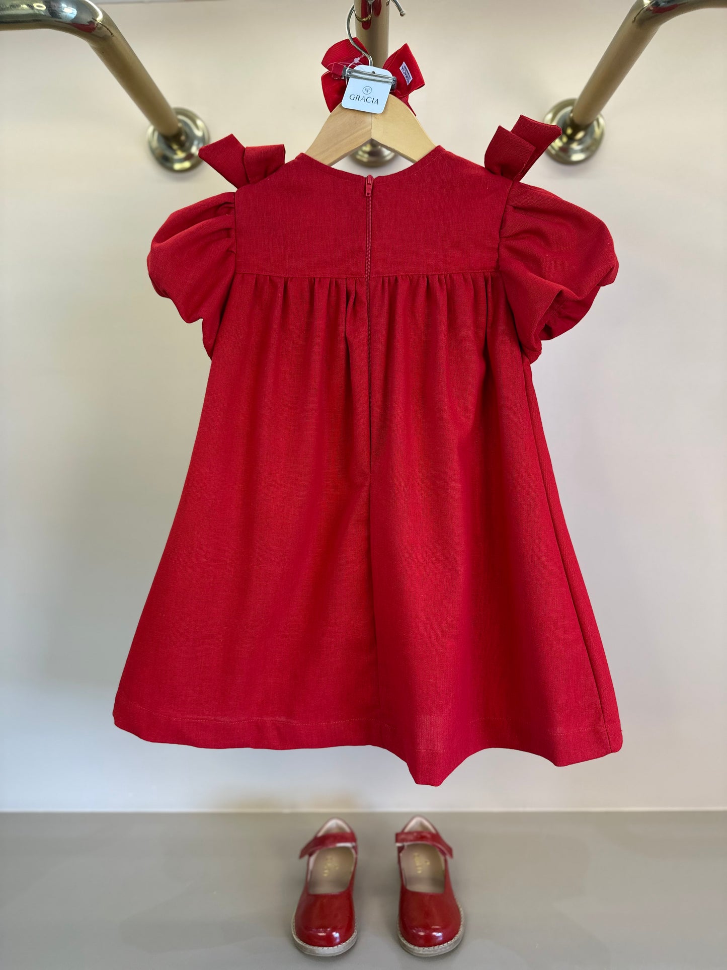 Vestido Infantil Linho Laços Vermelho - Luluzinha