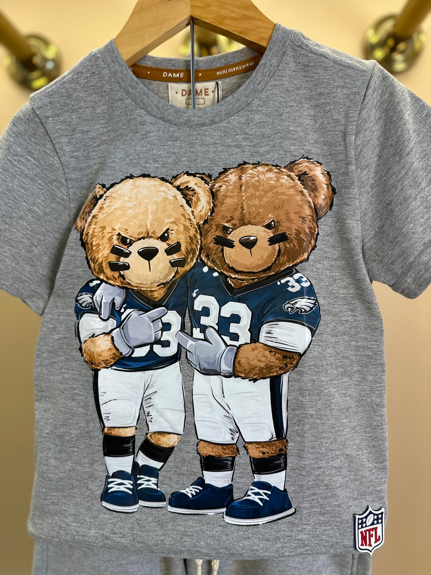 Conjunto Infantil Camiseta Algodão Teddy Philadelphia NFL e Bermuda Moletom Básica Cinza - Dame