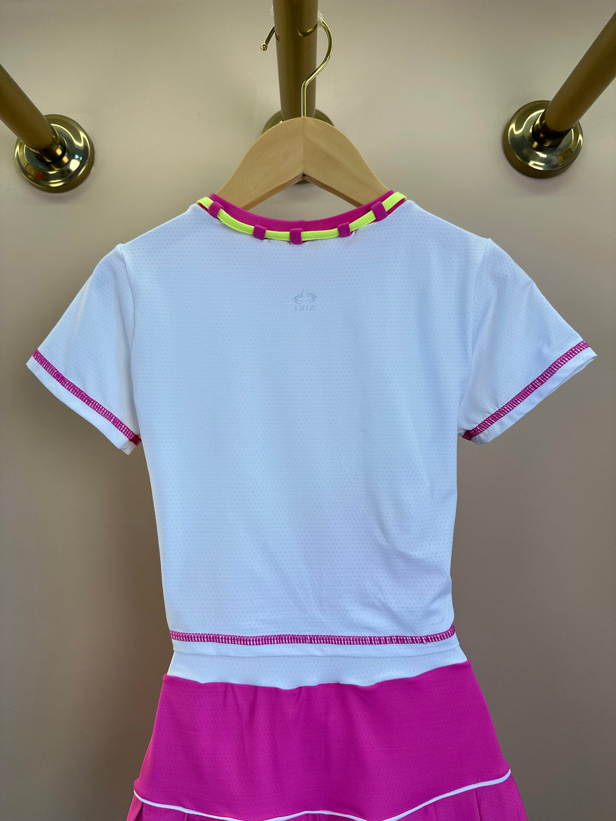 Conjunto Infantil Cropped Fernanda Dry Badminton Branca e Saia Fernanda Dry Badminton Rosa - Siri Sport
