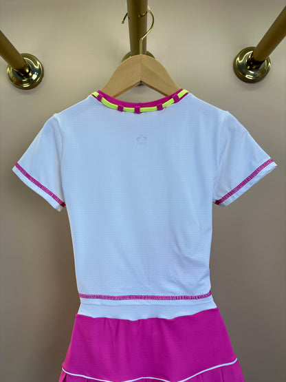 Conjunto Infantil Cropped Fernanda Dry Badminton Branca e Saia Fernanda Dry Badminton Rosa - Siri Sport