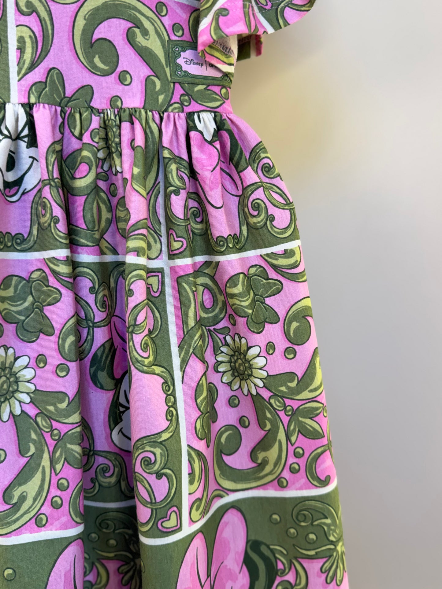 Vestido Infantil Algodão Maxi Minnie Barrado Rosa e Verde Forest - Animê
