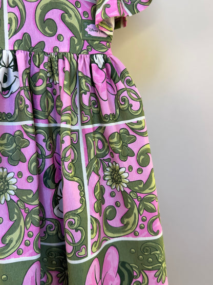 Vestido Infantil Algodão Maxi Minnie Barrado Rosa e Verde Forest - Animê