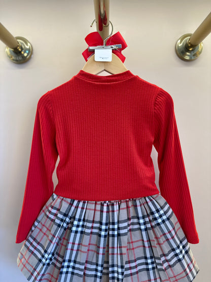Conjunto Infantil Blusa ML Vermelha e Saia-shorts Alfaiataria Xadrez - Um Mais Um