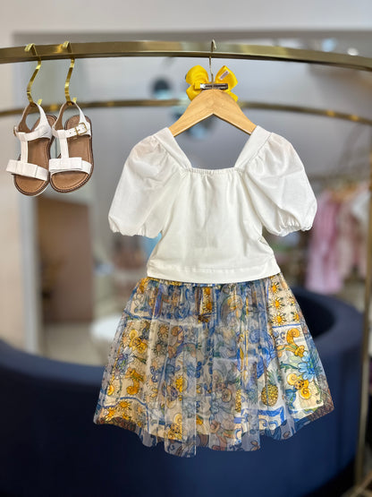 Conjunto Infantil Blusa Babados e Saia Tule Abelhinhas - Animê