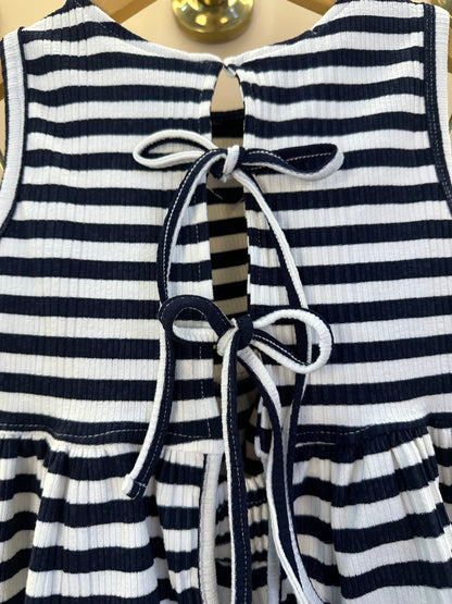 Conjunto Infantil Blusa Malha Listrada Com Amarração Nas Costas e Shorts Com Babadinho- Luluzinha