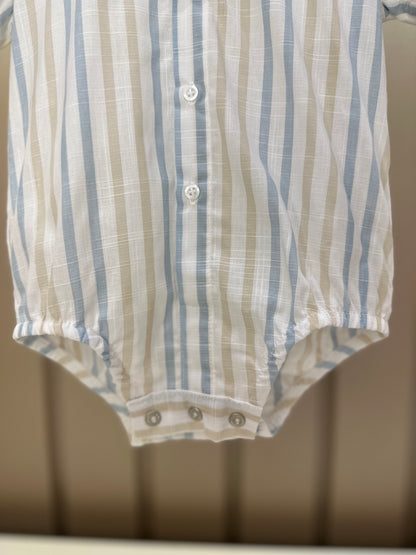 Camisa-body Bebê Listras Azul/Amarelo - Dame