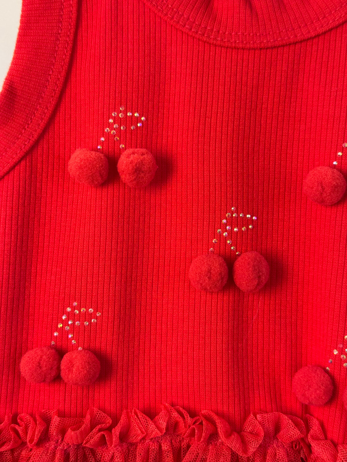 Vestido Infantil Liz Vermelho Com Cereja e Saia Em Tule - Infanti