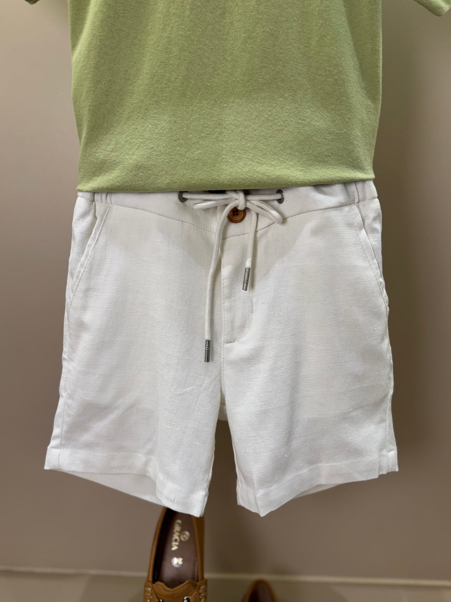 Bermuda Infantil Linho Cordão Branco - Dudes